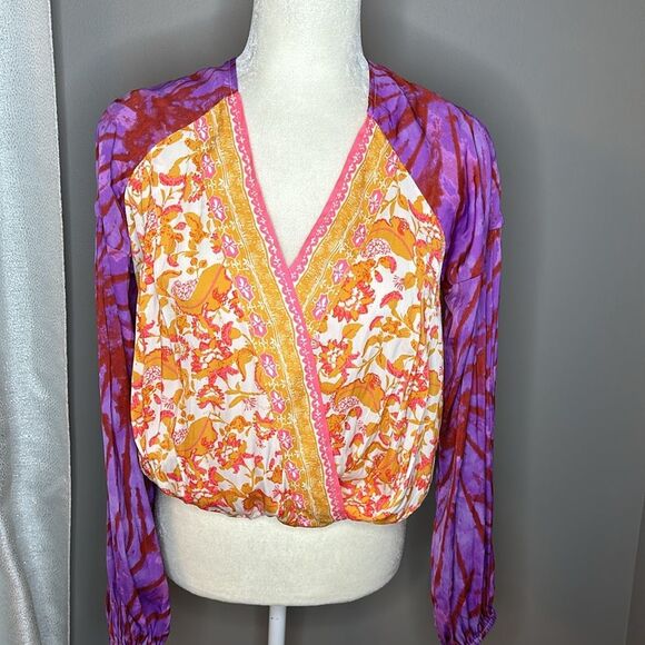 Free People Cruisin Together multi Print yellow and purple blouse size XS - Picture 9 of 12